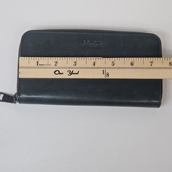 Vintage Coach Dark Green Leather Accordion Zip Around Wallet Gold Zipper - Picture 8 of 11